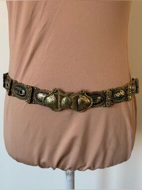 19th Century Antique Ottoman Turkish c1800s Brass Niello Paneled Pictorial Belt